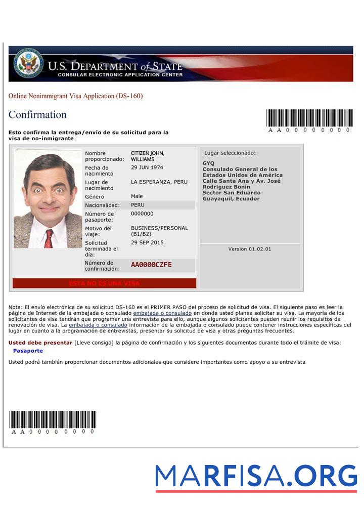 Downloadable Usa nonimmigrant visa application (Ds 160) example